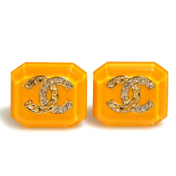 CHANEL Yellow Logo Earrings